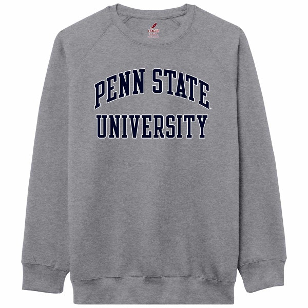 heather gray crew neck sweatshirt with Penn State arched above University